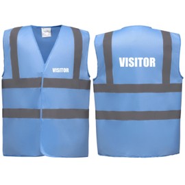 Brook Hi Vis Premium Safety Vest - VISITOR Printed Front & Back, Event Management High Viz Waistcoat, Available in 14 Colours, Festivals (UK, Alpha, M, Regular, Regular, Sky Blue)