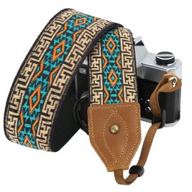 Padwa Lifestyle Camera Strap - 2 Inch Wide Crazy Horse Cowhide Head Camera Straps, Pure Cotton Woven Adjustable Shoulder Neck Strap for DSLR Cameras, Great Gift for Photographers