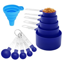 Measuring Cups and Spoons Set of Huygens Kitchen Gadgets 10 Pieces, Stackable Stainless Steel Handle Measuring Cups for Measuring Dry and Liquid Ingredient (Sapphire blue)