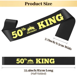 50th Birthday King Sash 50th Birthday Decorations for Men Funny Black and Gold Foil Party Sash for Man 50 Fabulous Bday Party