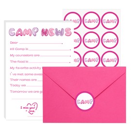 10 Set Camp Stationary, Sleepaway Camp Stuff Stationery Paper and Envelopes, Summer Camp Essentials for Boys and Girls (Pink)