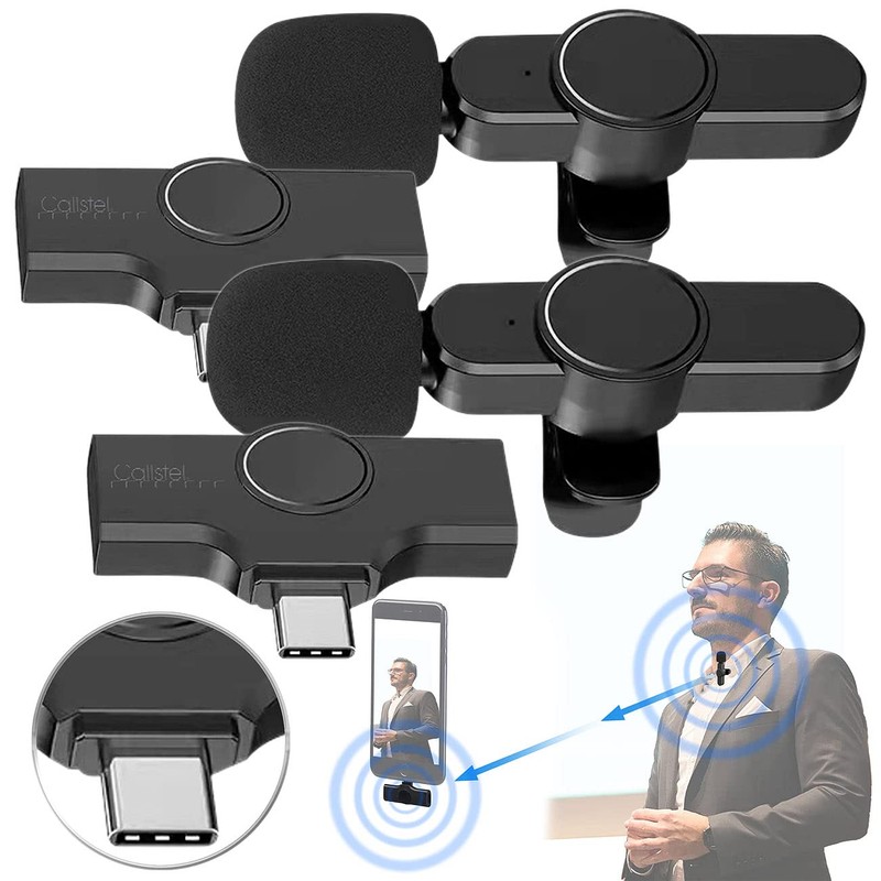 Callstel Funk-Mikrofon: 2er-Set Mini-Funkmikrofone für USB-C-Geräte, 2,4 GHz, 10 m