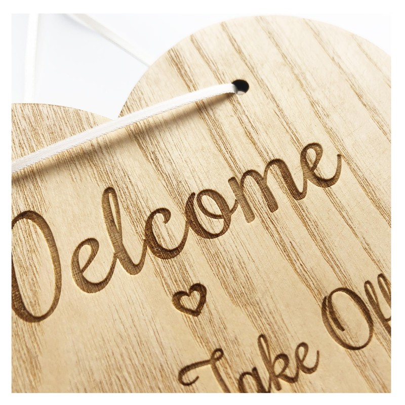 Welcome Please Take Off Your Shoes Wooden Heart Plaque Sign