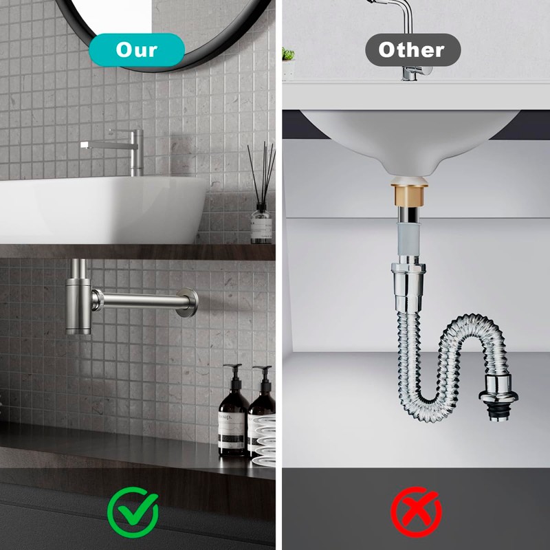 TSIBOMU Bathroom Basin Sink Waste P-Trap Drain Kit, Adjustable Bottle