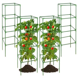 ZeeDix 4 Pack Tomato Cages for Garden, 60 Inch Square Adjustable Tomato Trellis Cage Climbing Plant Support Trellis Heavy Duty Plant Cages for Climbing Vegetables Flowers with 40Pcs Clips