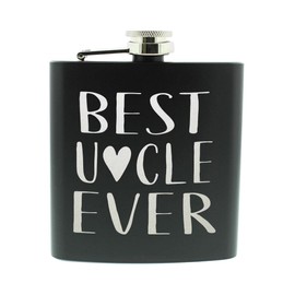 Cool Uncle Gifts For Uncle Best Uncle Ever Heart Family 2-Pack 6oz Stainless Steel Hip Flasks Black