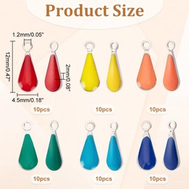 DICOSMETIC Pack of 60 Teardrop Enamel Charms, Water Drop Pendants, Stainless Steel Teardrop Charms, Tiny Geometric Bracelet Charms for Jewellery Making, Hole: 1.2 mm