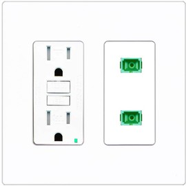 RiteAV 2 Port Fiber Optic Coupler Jack SC Simplex Singlemode APC Wall Plate - GFCI Outlet [Screwless White]