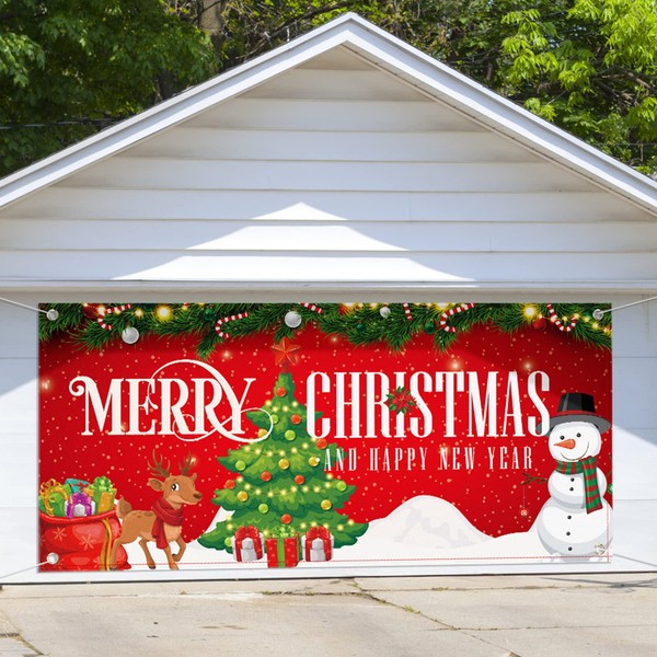 Jetec Christmas Garage Door Banner Large 6 x 13 ft 2023 Merry Christmas Backdrop Decoration Happy New Year Outdoor Cover Xmas Garage Banner Decor for Holiday Christmas Background(Snowman)