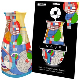 MODGY Expandable Flower Vase, Plastic Decorative Modern Foldable Printed Vases for Centerpieces for Wedding, Dining Table, Home Decor, Living Room, Bathroom, Frank Lloyd Wright, Hoffman Rug