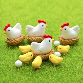 Wyjuan 12Pcs White Miniature Hen Chicken Family Egg Statue Figurine Garden Decor Ornaments Outdoor Statues Garden Sculptures Statues