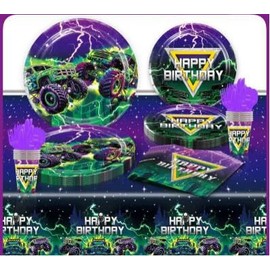 61 Pcs Monster Party Tableware Monster Birthday Party Supplies Decorations, Plate, Cup，Napkin, Tablecloth, and Other Monsters Theme for Boys Girls