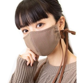 Made in Japan Sacheck-mask-jpku Nose Wire Checkered Bow Mask, Washable Mask, Cool Feeling, Cool Contact Mask, Beige
