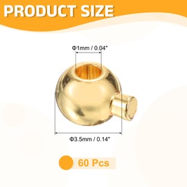 sourcing map 60 Pcs Crimp Beads Covers, 3.5mm Spacer Bead Covers, Metal Cord End Crimp Stopper Beads for DIY Craft Ends Accessories, Gold