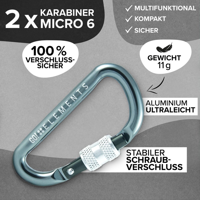 GO!elements Mini Carabiner Micro 6 with Screw Fastener, blue