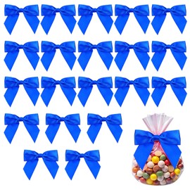 20Pcs Bows for Crafts 4.5" Pre-Tied Twist Tie Bows for Baby Shower Satin Ribbon Bowknot for Wrapping Gift Birthday Treat Bags (Royal Blue)