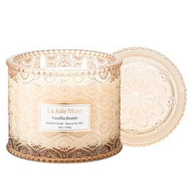 LA JOLIE MUSE Vanilla Candle, Scented Candles for Home, Large 2-Wick Soy Candles, Luxury Jar Candle Gifts for Women & Men, 60 Hours Long Burning, Vanilla Bomb, 12oz