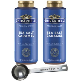 Ghirardelli Sea Salt Caramel Premium Sauce 16 oz Squeeze Bottle (Pack of 2) with Ghirardelli Stamped Barista Spoon