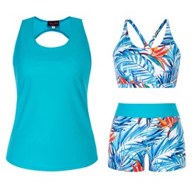 Hanna Nikole 3 Piece Tankini Swimsuit Modest Women Tummy Control Bathing Suits Athletic Swimswear Orchid L