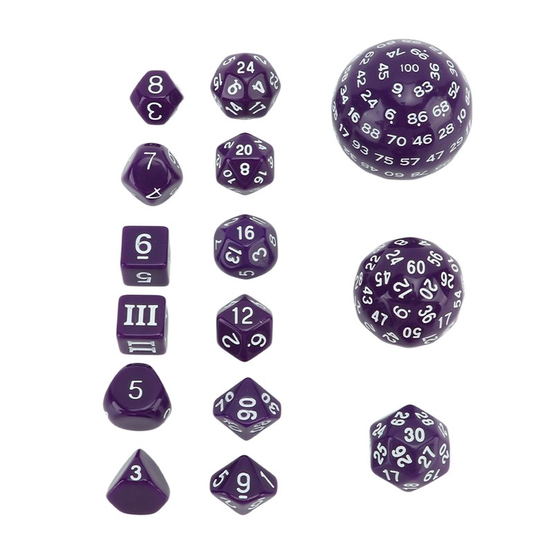 15pcs Polyhedral Dice Set 3 to 100 Sides Complete Polyhedral