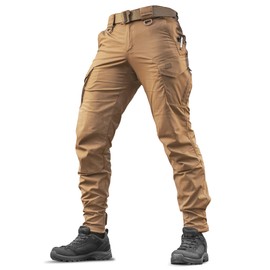 Aggressor Flex - Tactical Pants - Men Black Cotton with Cargo Pockets (Coyote Brown, W32 / L30)