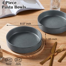 Pasta Bowls Set of 4, 35oz Large Ceramic Bowl Plates, Reactive Gray