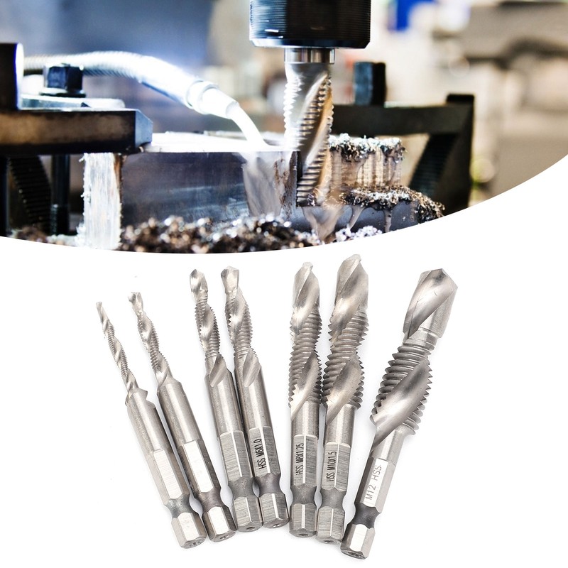 7Pcs Tap Set 1/4 Hex Shank Metric Drilling and Tapping