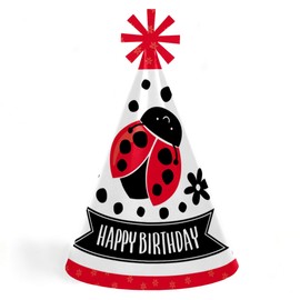 Happy Little Ladybug - Sombreros de fiesta de feliz cumpleaños para niños y adultos, juego de 8 (tamaño estándar)