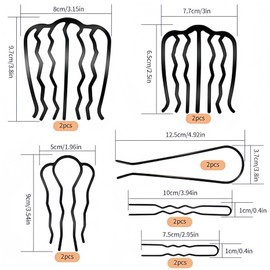 12 - Piece Set of Hair Accessories: Side Combs, Hair Fork Clips, Hair Pins, French Twist Tools for Updos, U - Shape Teeth Styling Combs, Ideal for Creating Vintage Hairstyles for Women and Girls, Black Color