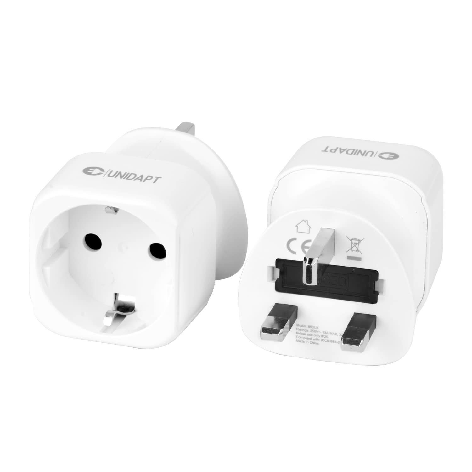 Unidapt 2 Pack EU to UK Plug Adapter, Unidapt European to UK Plug ...