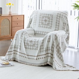 MDSASFD Houndstooth Couch Cover, Couch Cover, Boho Couch Cover, Chenille Sofa Covers Washable, Medium Couch Covers for Recilner&Chair(1pc/Khaki/71×71")