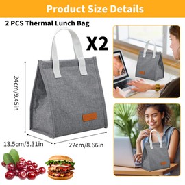 2 PCS Thermal Lunch Bag, Portable Large Capacity Thermal Insulation Aluminum Foil Liner Lunch Cooler Bag, Reusable Leakproof Bento Tote, Lunch Box Container for Work School Beach Women & Men (Black)