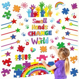 decalmile Rainbow Inspirational Quotes Wall Decals Handprint Small Hands Change The World Wall Stickers Kids Playroom School Library Classroom Wall Decor