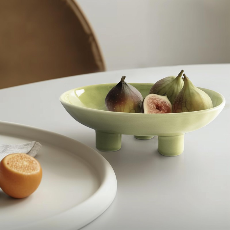 seicasaya Three-Legs Ceramic Fruit Bowl for Kitchen Counter, 10 Inch