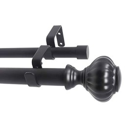 Urbanest Door Knob Manhattan 1" 3/4" Double Drapery Curtain Window Rod Set - 84" to 120", Black