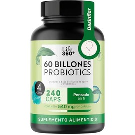 LIFE 360+ Mezcla de Probióticos 60 Billones UFC | 240 Cápsulas | 4 Cepas | Liberación Retardada | Adicionado con Inulina de Agave | LIFE360 Probiotics