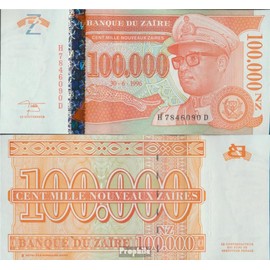 Banknote zairean zaire Pick-number: 77a uncirculated 1996 100.000 NEW Zaires (money for collectors - no means of payment) Cats/big cats (lions/tigers/leopards ...)