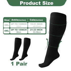 Plus Size Compression Sock For Men & Women, 20-30mmHg Graduated Compression Stockings Non-Slip Breathable Flight Socks for Sports Flying Maternity Circulation Varicose Veins Travel 4XL