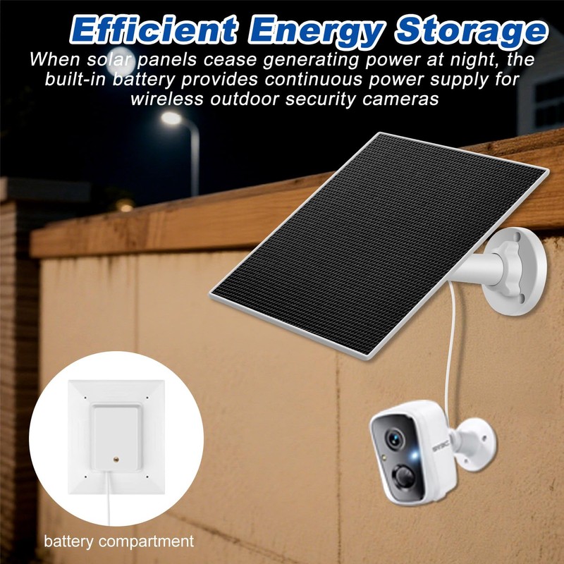 5W Solar Panel with 8000mAh Battery for Security Cameras, 360°
