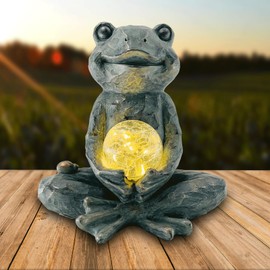 Brilliant Prospect Zen Yoga Frog Garden Statue Ornament, Outdoor Decor, Solar Patio Garden Sculptures & Statues, Gift Ideas for Women