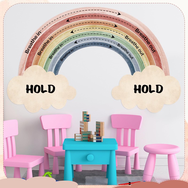 Janlaugh Large Calming Corner classroom Poster Rainbow Breathing Poster Breath