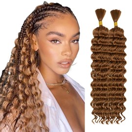 ZHAOXI WIG 30# Brown Human Braiding Hair for Boho Deep Wave Human Hair for Braiding 2 Bundles/Pack No Weft Curly Human Hair Extensions for Braids (18 inch,100g)