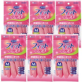 Family [Bulk Purchase] Household Gloves, Soft Fit, Natural Rubber, Medium Thickness, Medium Size, 6 Pieces, Pink, Kitchen, Dishwashing, Cleaning, Washing, Gardening, Rubber Gloves (Food Sanitation Law Compliant)
