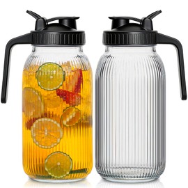 INSETLAN 64oz Glass Mason Jar Pitcher with Pour Spout Lid – 2 Pack, Wide Mouth Glass Pitcher with Lid, Leak-Proof Glass Breastmilk Pitcher for Cold Brew Coffee, Sun Tea and Fruit Drinks, Fridge Safe