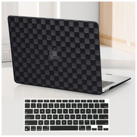 BYCeKe Checkered Print Case for MacBook Air 13 inch M4 2025-2022 A3240 M3 A3113 M2 A2681, Elegant Gingham Grid Textured Leather Hard Shell Case&Keyboard Cover for Mac Air 13.6 Laptop, Checkered Black