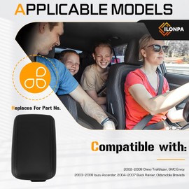 Black Center Console Lid Cover Armrest Box Cover Fits for 02-09 Chevy Trailblazer, GMC Envoy, 03-08 Isuzu Ascender, 04-07 Buick Rainier, Oldsmobile Bravada Replace for #25998847 25998844 25998838