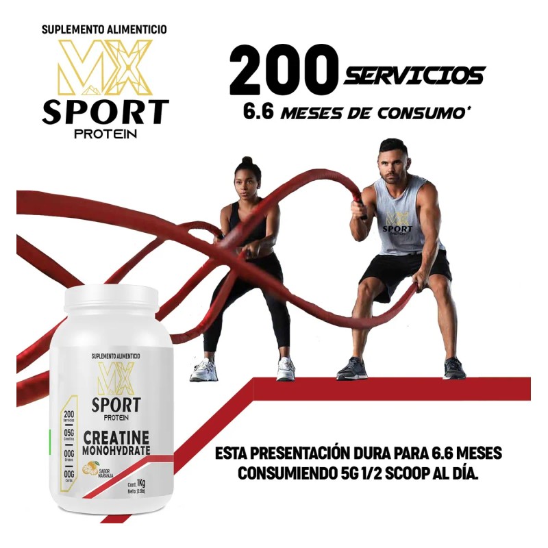 Creatina Monohidratada Mx Sport 1kg 200 Servicios Sabores Naranja