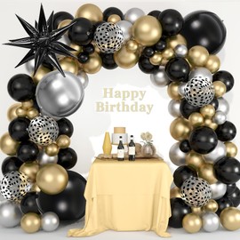 Amandir 148PCS Black and Gold Balloons Garland Arch Kit, 18''12''5'' Silver Metallic Gold Black Confetti Foil Balloons for Men Graduation Birthday Decorations Black and Gold Party Supplies