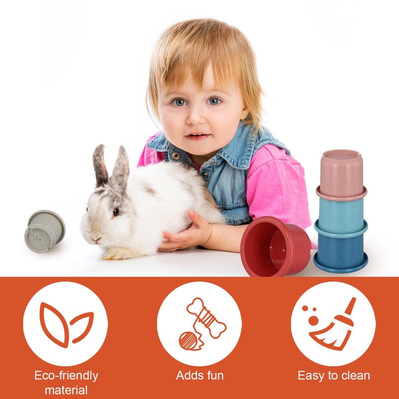 Pack of 8 Stacking Cups Rabbits, Multicoloured, Reusable Bunny Guinea