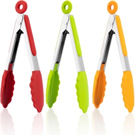 Small Silicone Tongs for Cooking,3 PCS 7-Inch Mini Serving Tongs-600°F Heat Resistant Non Stick Stainless Steel Tongs with Silicone Tips Food Tongs Cooking Tongs for Salad,Barbecue,Buffet Serving